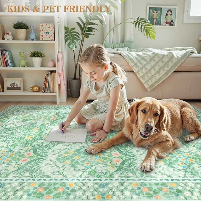 Lahome Floral Entryway Rug, 2x3 Kitchen Rugs Non Slip Washable Boho Green Forest, Soft Door Mat Indoor Entrance, Ultra-Thin Easy Clean Small Throw Carpet for Bedroom Bathroom, Sage Green