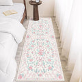 Washable Non-Slip Runner Rugs 2X6, Pink Rug Boho Farmhouse Bow Floral Area Rug for Hallway Kitchen Bedroom Beside Laundry Room Bathroom Rug, Low Pile Stain Resistant Soft Floor Carpet