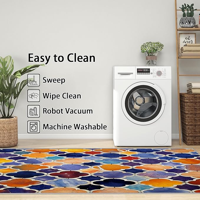 Moroccan Rugs for Living Room -Moroccan Trellis Rug, 3x5 ft, Colorful Geometric Area Rug, Oriental Tile Washable Non-Slip Rugs for Entryway, Traditional Patchwork Home Decor & Gifts