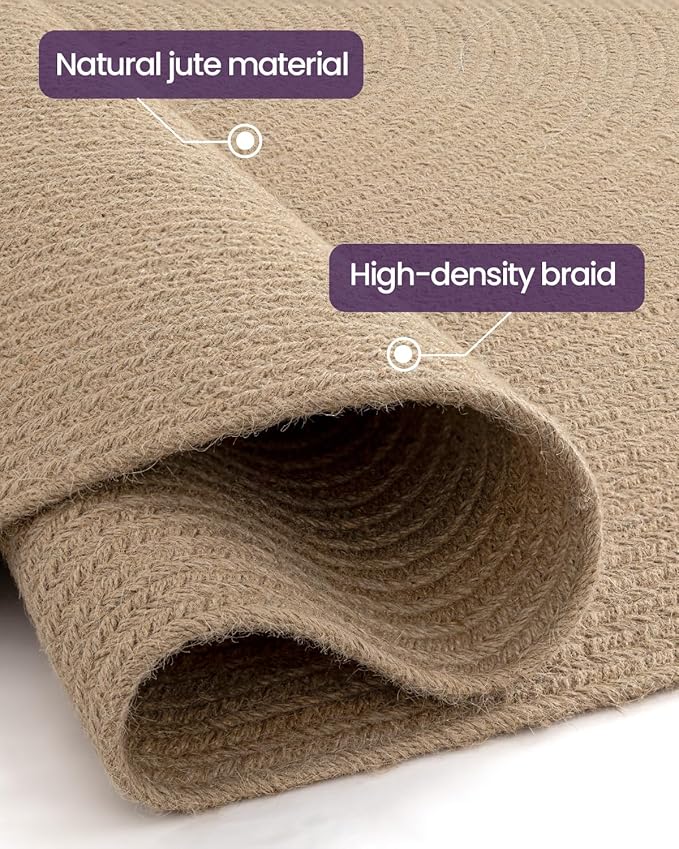 DEXI Round Jute Rug Natural Fiber 6x6, Braided Woven Area Rugs No Shed, Large Soft Neutral Rustic Carpet Mat for Indoor Outdoor Patio Dining Living Room Bedroom Farmhouse, 6ft, Beige