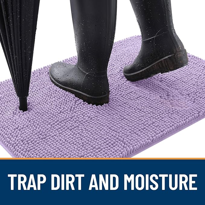 OLANLY Dog Door Mat for Muddy Paws 59x24, Absorbs Moisture and Dirt, Absorbent Non-Slip Washable Doormat, Quick Dry Chenille Mud Mat for Dogs, Entry Indoor Entryway Carpet for Inside Floor, Lavender