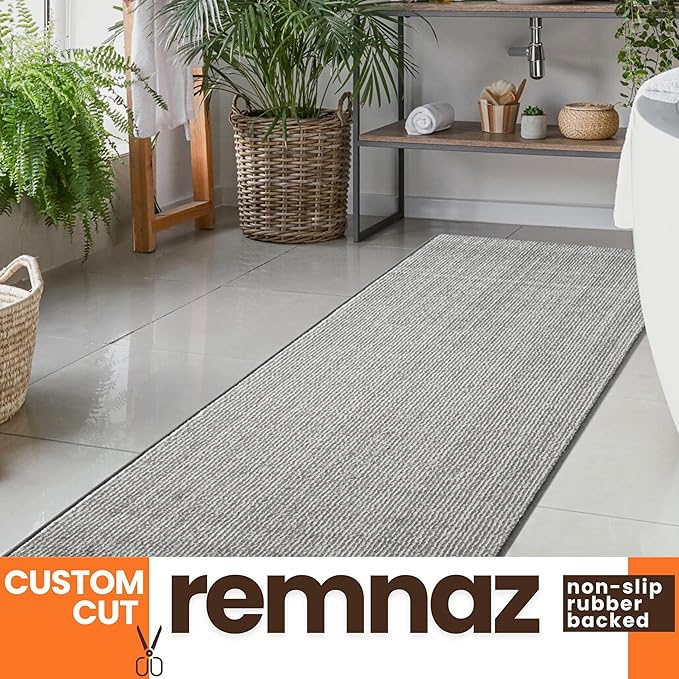 22ft Runner Rug by Custom Size - Striped Grey | Non-Slip Rubber Backed | Washable & Pet Friendly | No-Fray Edge Finished