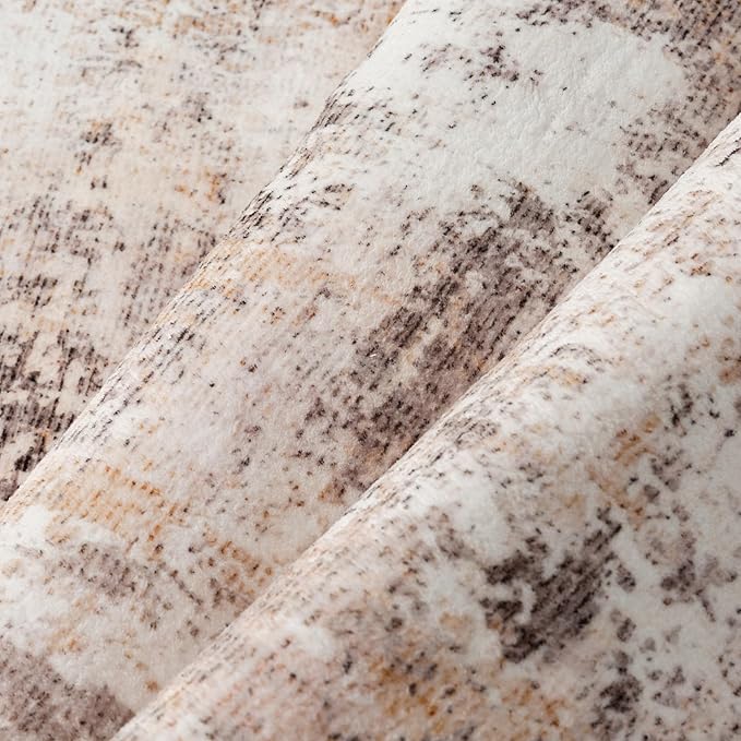 5x7 Washable Area Rug Beige Grey Abstract Living Room Bedroom Throw Rug Neutral Modern Non Slip Soft Medium Pile Indoor Carpet for Dining Room Office Entryway