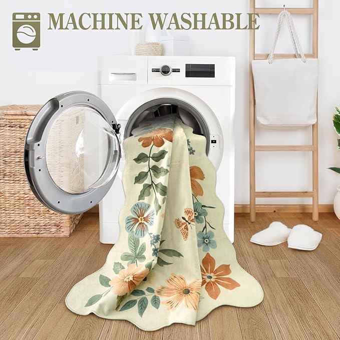 Lahome Floral Kitchen Runner Rug, 2X6 Rug Runners for Hallways Non Slip Ultra-Thin Soft, Non Slip Washable Runner Low-Pile Stain Resistant Boho Carpet for Bathroom Bedroom(2x6ft,Beige)