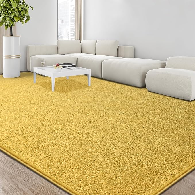 Large Area Rugs for Living Room Bedroom, 5x8 Feet Yellow Rug, Minimalist Modern Shag Rug, Soft Thick Comfy Memory Foam Indoor Carpet, Non-Slip Washable Rug for Boys Girls Dorm Nursery Room Home Decor