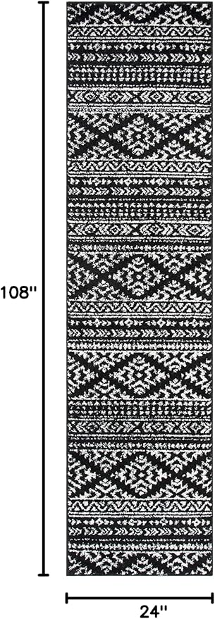SAFAVIEH Tulum Collection Runner Rug - 2' x 9', Black & Ivory, Moroccan Boho Tribal Design, Non-Shedding & Easy to Clean, Ideal for Living Room, Hallway, Foyer, Entryway, Bedroom (TUL272Z)