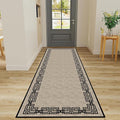 Vintage Tribal Hallway Rugs, 2x7ft, Southwest Brown Rustic Native Ethnic Greek Key Pattern Carpet Runners, Ultra-Thin Foldable Low Pile Distressed Rug for Dining Room Lounge