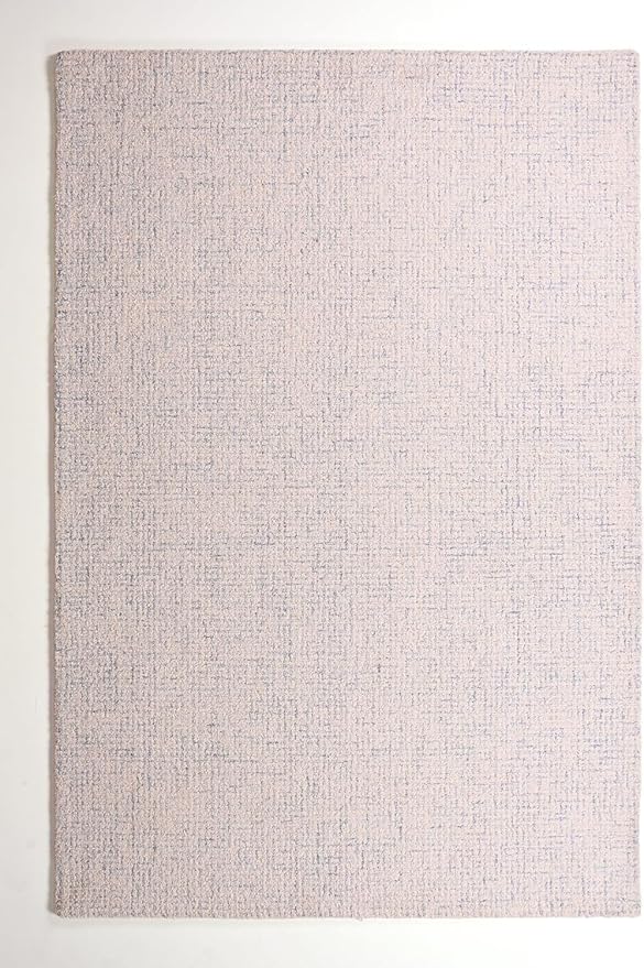 Hand-Tufted 100% Wool Pile Area Rug – Geometric Textured Grid Check Pattern – Thick and Durable Floor Carpet for Bedroom, Living Room, Kids Room, and Dining Area (Ivory Blue, 2.6' x 10')