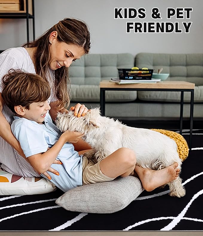 YIHOUSE Black Modern Area Rug 6x9,Abstract Rugs for Bedroom,Black and White Geometric Rug,Minimalist Striped Rug,Dark Washable Area Rugs 5x7 Non Slip Rugs for Living Room，Office