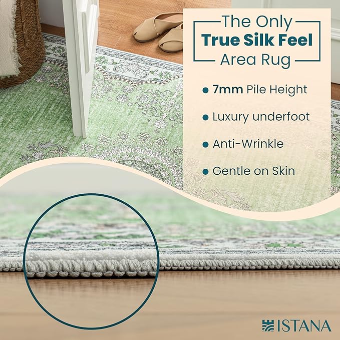 Istana 2x3 Area Rug - Green Boho Rugs for Living Room 2x3 - Foldable Small Rugs for Bedroom - Stain Resistant Washable Rug Non Slip - Eco-Friendly Area Rugs Indoor