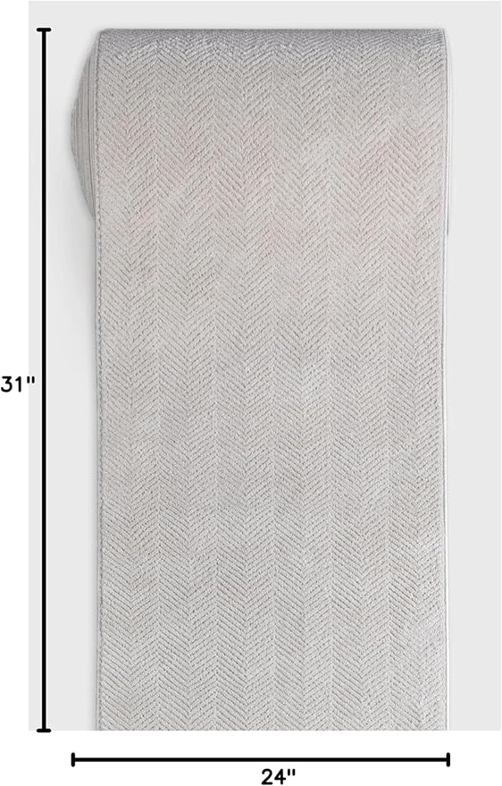 Well Woven Custom Size Hallway & Stair Runner- Harlow Pompeii Ivory 31 Inches Wide x 2 Feet Long Runner (31" x 2') Runner Rug - Modern Chevron Pattern, Ultra-Soft, Easy-Clean