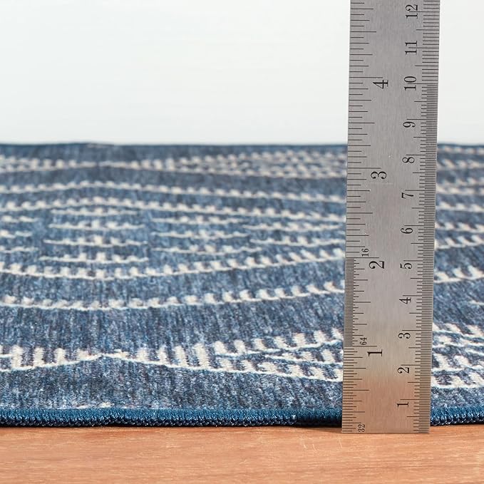 Dash & Albert Guthrie Navy Machine Washable Rug, Runner-2.5 X 8 Feet, Blue Geometric Pattern