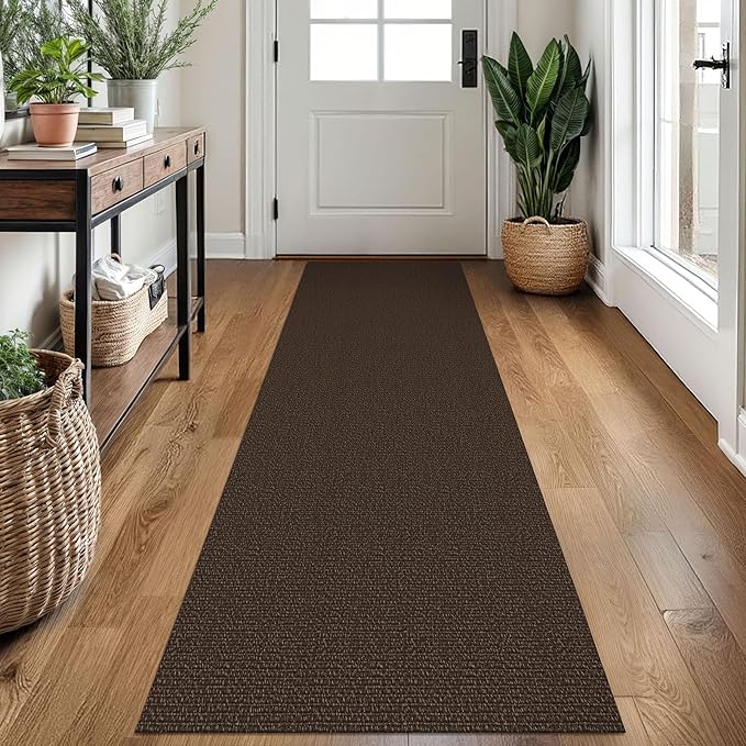 EARTHALL Washable Runner Rug 2x7 Ft Non Slip Runners for Hallways Cotton Rubber Backed Kitchen Runner Braided Indoor Floor Carpet Runners for Entryway, Hallway, Kitchen, Bedroom, Brown/Coffee