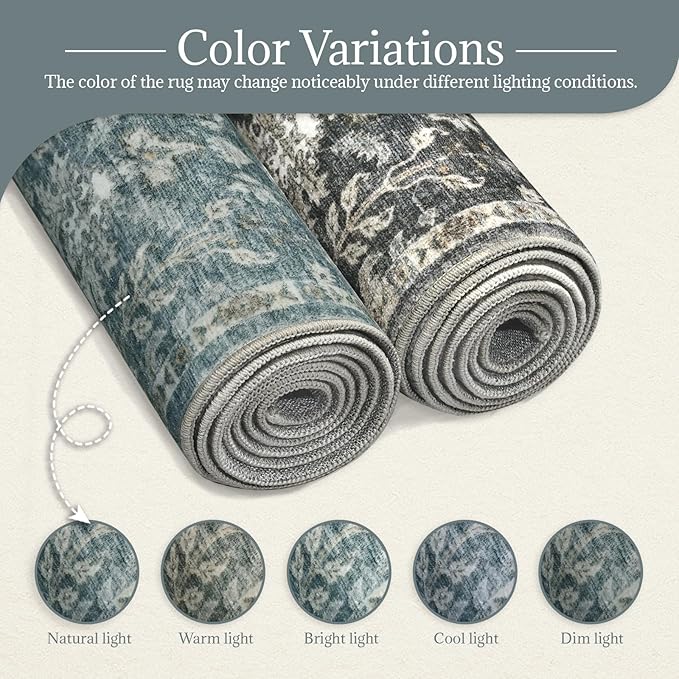2'x6' Washable Runner Rug Utral Soft Lightweight Vintage Boho Distressed Non-Slip Backing,Low Pile Stain Resistant Farmhouse Rug for High-Traffic Hallway, Kitchen & Laundry