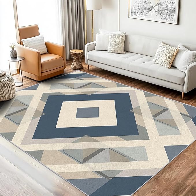 Geometric Rug, Washable 3x5 Rug for Living Room, Modern Abstract Patterned Indoor Carpet, Geometric Decor for Home, Bedroom, Soft Non Slip Thin Design FER94