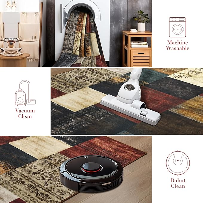 Tepook Modern Area Rug for Living Room, 6x9 Geometric Large Rugs for Bedroom, Washable Patchwork Rug Indoor Non-Slip Throw Carpets for Dining Room Office Farmhouse Home Decor, Multi