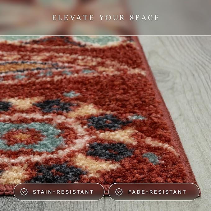 Maples Rugs Reggie Floral Runner Rug - Made in USA - Washable, Non Slip Indoor Carpet for Kitchen, Hallway, and Laundry Room, 2' x 7', Merlot