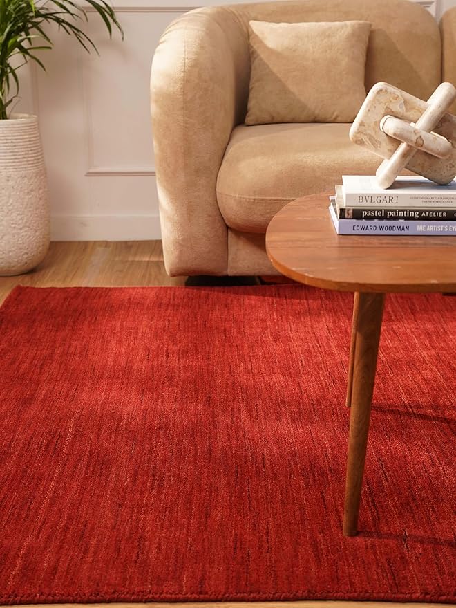 Hand Knotted Loom Wool ECO-Friendly Area Rugs - 10'x10', Square, Red Color, Solid Plain Design, High Pile Thick Handmade Anti Skid Area Rugs for Living Room, Bed Room (L00111)