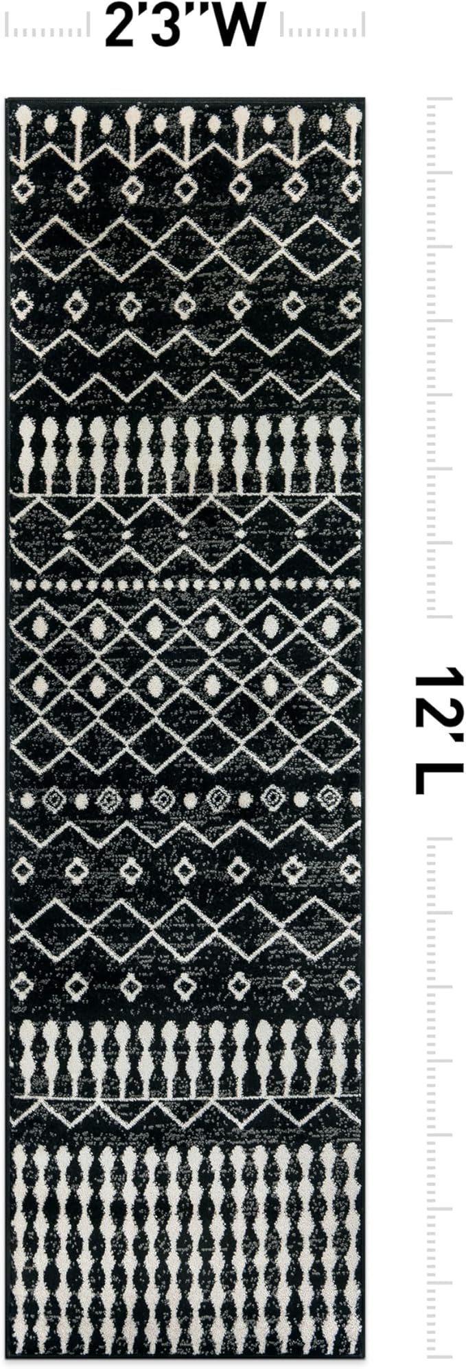 Rugshop Boho Black and White Tribal Area Rug – Geometric Diamond and Stripe Pattern Carpet for Living Room, Bedroom, or Entryway – Soft Modern Bohemian Floor Décor 2' 3" x 12' Runner Black