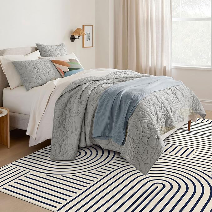 Washable Area Rug 5x7 - Boho Living Room Rug Soft Bedroom Rug Ultra-Thin Indigo Modern Abstract Rainbow Dining Room Rugs Indoor Carpet for Living Room Nursery Room