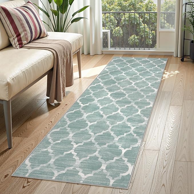 Lahome Moroccan Kitchen Rugs Non Slip Washable - 2x6 Runner Rug Throw Hallway Runner Rugs Low-Pile Soft Bedroom Sage Distressed Carpet Runner for Laundry Room Entryway Bathroom