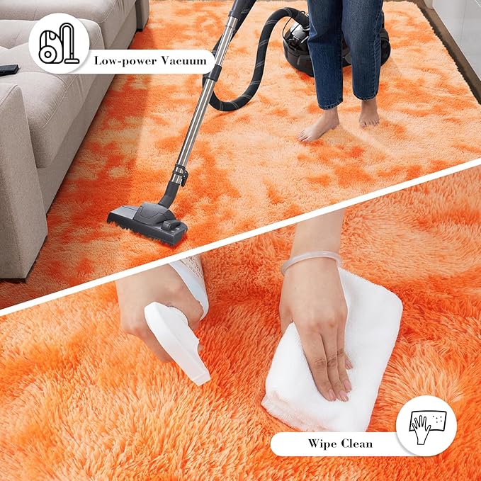 Mottling Orange Fluffy Rug Shaggy Area Rug, 8x10 Area Rugs for Girls Bedroom, Big Soft Shaggy Bedside Non-Slip Plush Dorm Nursery Kids Carpet Home Decor Aesthetic