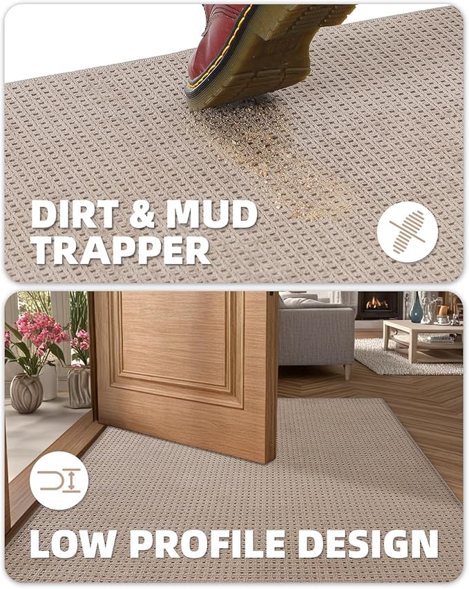 Color&Geometry Front Door Mat Indoor Non Slip Rubber Backing, 24"x36" Ultra Thin Entryway Doormat, Soft Absorbent Inside Doormat Washable Easy Clean Rugs for Entryway, Beige (Rolled-up NO Creases)