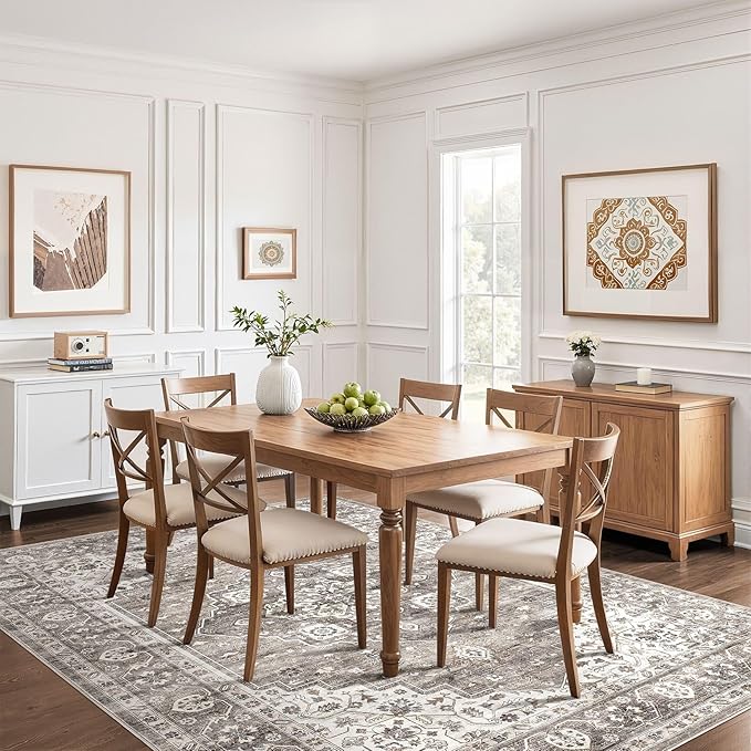 9x12 Area Rug Living Room: Washable Boho Large Neutral Vintage Soft Rugs Stain Resistant Farmhouse Non-Slip Indoor Rustic Floor Carpet for Bedroom Nursery Kids Playroom Office Dining Room- Dark Brown