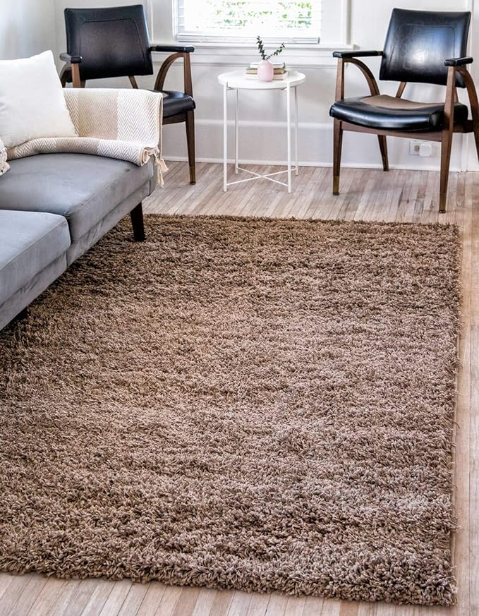 Unique Loom Solid Shag Collection Area Rug (6' 1" x 9' Rectangle, Sandy Brown)
