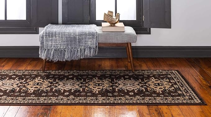Unique Loom Taftan Collection Border Geometric Tribal Inspired Design Area Rug (2' 2 x 8' 2 Runner, Brown/ Tan)
