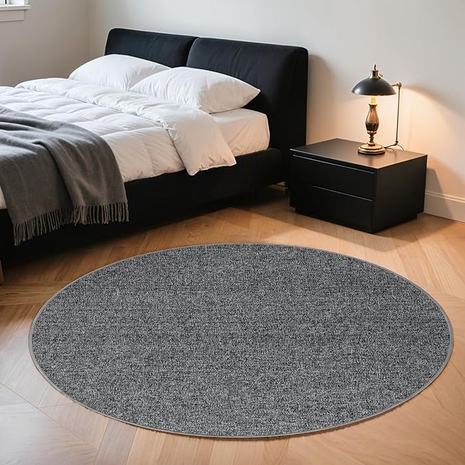 LBRO2M Easy Jute Solid Area Rug 4X4 Round Washable Rugs for Living Room Dining Room Bedroom Natural Jute Look Indoor Outdoor Rug Durable, Solid Non Shedding Eco Friendly (4X4 Black Gray)