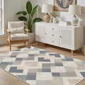 Modern Area Rug Living Room Rugs 5x8, Minimalist Soft Boho Geometric Rug, Non-Slip Washable Low Pile Non Shedding Carpet for Bedroom Office Dining Room Kitchen Nursery, Gray Beige White