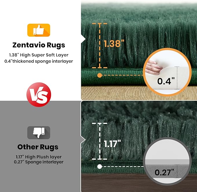 Zentavio Dark Green Area Rugs for Living Room Emerald Green Rugs for Bedroom 9x12 Fluffy Fake Grass Large Carpet for Kids Room Playroom Furry Shag Aesthetic Soft High Pile Washable Home Decor