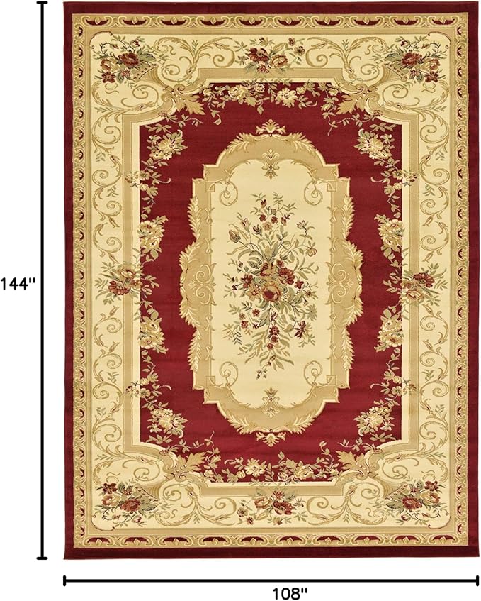Unique Loom Versailles Collection Traditional Classic Floral Motif Area Rug (9' 0 x 12' 0 Rectangular, Burgundy/ Ivory)