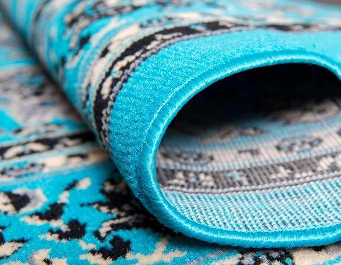 Unique Loom Sialk Hill Collection Area Rug - Washington (9' x 12' Rectangle Turquoise/Black)