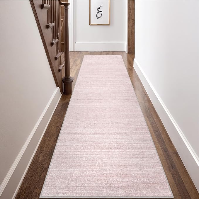 Art&Tuft Non-Slip Runner Rug - 2x10 Runner Rug Washable Low-Pile Rugs Runners, Soft Distressed Carpet Runner for Bedroom Bathroom Kitchen Laundry Living Room, Lightpink