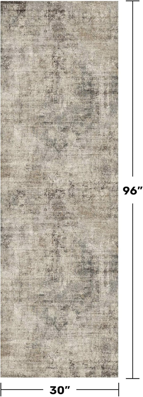 2'6"x8' Runner Rug for Hallway, Washable Taupe Brown 8ft Long Kitchen Rug, Non Slip Entryway Carpet with Rubber Backing, Dark Academy Décor, Stain Resistant Medallion Abstract Design