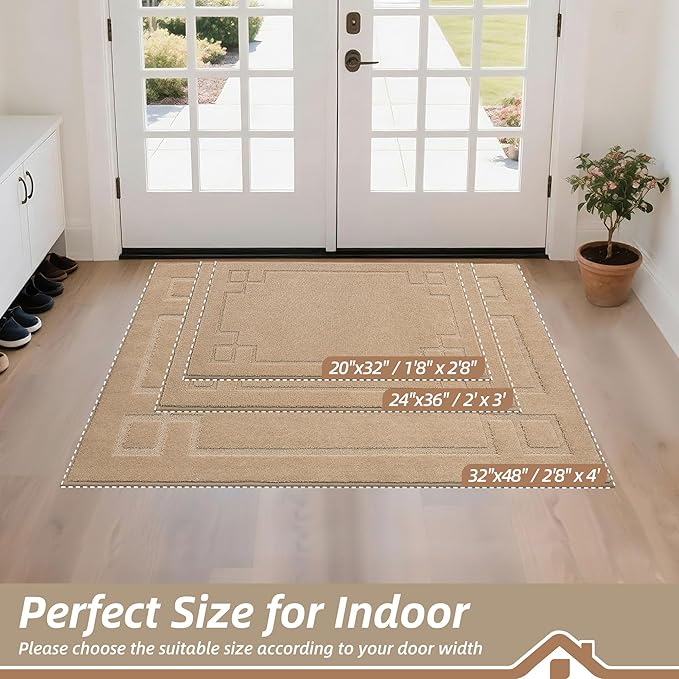 BEQHAUSE Door Mat 24" x 36", Non-Slip Door Mats Indoor Entryway Rugs Washable Low-Profile Absorbent and Stain Resist Floor Mats, Dog Door Mat for Front Back Door, Muddy Wet Shoes & Paws, Beige