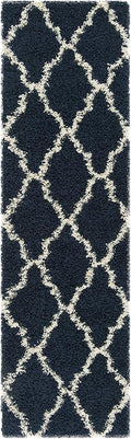 SAFAVIEH Dallas Shag Collection Runner Rug - 2'3" x 8', Navy & Ivory, Trellis Design, Non-Shedding & Easy Care, 1.5-inch Thick Ideal for High Traffic Areas in Living Room, Bedroom (SGD257N)