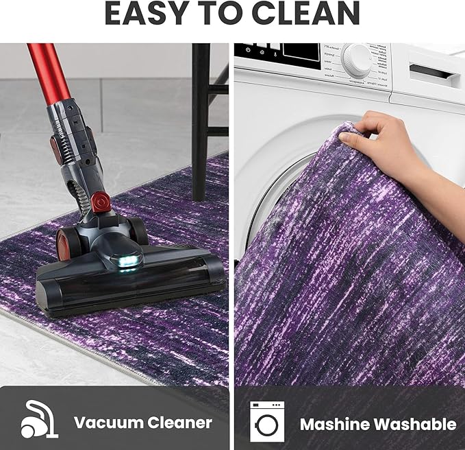 2x7 Modern Abstract Runner Rug for Hallways, Purple White Super Soft Hallway Decor Kitchen Rugs with Non-Slip, Non-Shedding Washable Rug for Hallways Entryway Bedroom Indoor