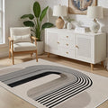 Modern Washable Rug for Living Room 6x9, Boho Abstract Striped Area Rugs, Soft Non Slip Low Pile Farmhouse Carpet for Bedroom Dining Room Kitchen, Stain Resistant, Pet Friendly, Beige Black