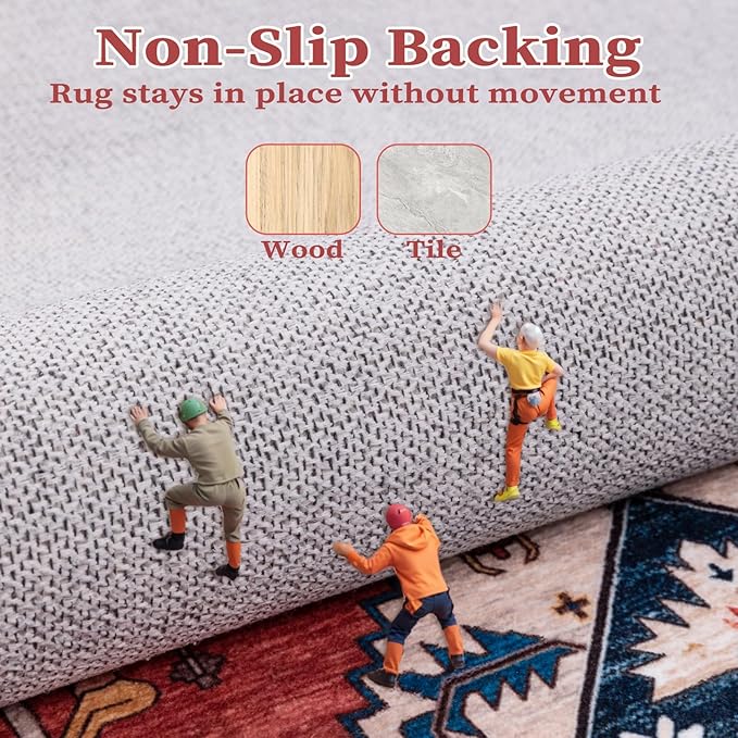 SERISSA 2x4 Boho Rugs for Entryway, Washable Non-Slip Kitchen Runner Rug, Ultra Soft Small Area Rug Vintage Rust Low-Pile Door Mat Indoor Entrance Carpet for Bedroom Hallway Laundry Room Bathroom