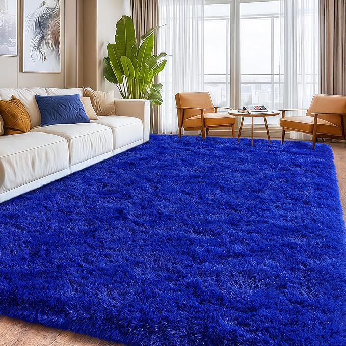 Blue Fluffy Area Rugs for Bedroom, Soft Shaggy Carpets for Living Room, Upgrade Anti-Skid Fuzzy Rugs for Kids' Room, Perfect Decor for Modern Home 6x9 Feet