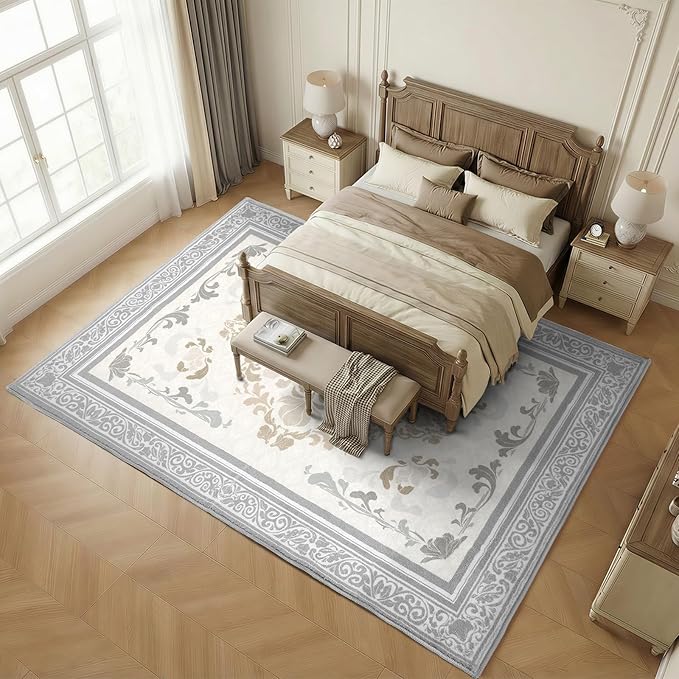 SOULFUL Medium Pile 4x6 Rugs for Living Room - Soft Foot Feel Area Rug - Light Taupe Boho Floral - Washable Non-Slip - Perfect for Bedroom Kids Room Under Dining Table Office