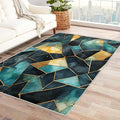 Blue and Gold Rug, 5x6 Rug, Watercolor Art Rugs for Living Room Bedroom, Luxury Large Area Rug, Washable Rug Non Slip Soft Indoor Carpet, Blue and Gold Home & Room Decor