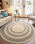 DEXI Round Jute Rug Natural Fiber 6x6, Braided Woven Area Rugs No Shed, Large Soft Neutral Rustic Carpet Mat for Indoor Outdoor Patio Dining Living Room Bedroom Farmhouse, 6ft, Beige/Black