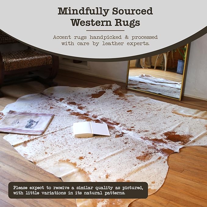 Genuine Cowhide Rug - Natural Leather Hide Rugs for Living Room & Area Rug for Bedroom - Real Cowhides Rug for Rustic Home Decor - Brown Speckled Cowhide Rugs Collection, 6x6-7ft
