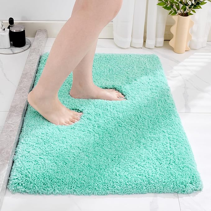 Small Bathroom Rug 17x24 Non Slip Fluffy Bath Mat for Bathroom Floor Washable Plush Luxury Bath Rug for Tub Soft Absorbent Shower Mat, Spa Blue