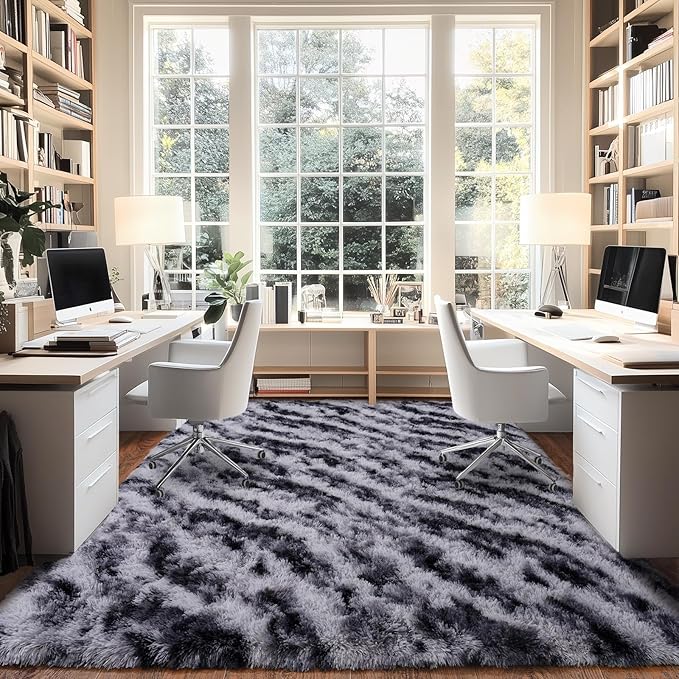 Shaggy Modern Shag Area Rug for Bedroom, Upgrade Non-Slip Plush Fluffy Carpet for Kids Room Home Decor, Plush Area Rug Tie Dye Stripes 6x9Ft