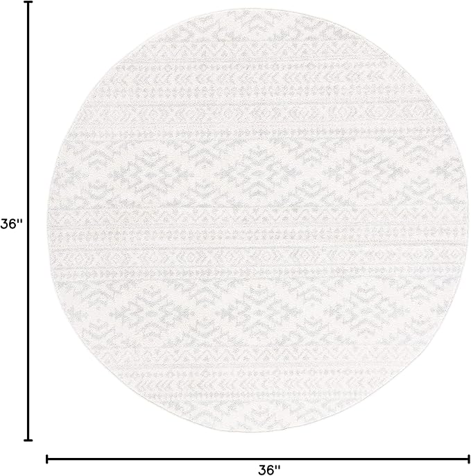 SAFAVIEH Tulum Collection Area Rug - 3' Round, Ivory & Light Grey, Moroccan Boho Tribal Design, Non-Shedding & Easy to Clean, Ideal for Entryway, Foyer, Accent Space, Bedroom (TUL272G)